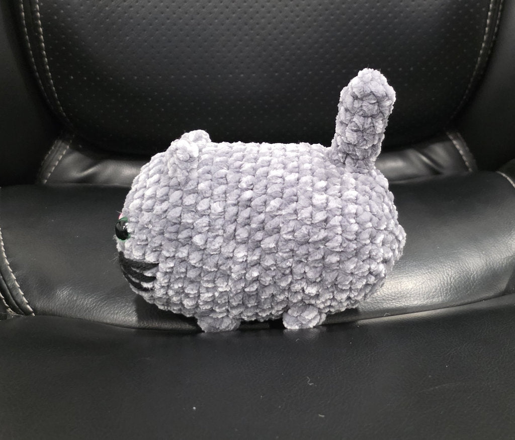 Grey Velvet Cat Plush – Handmade Crochet Kitty